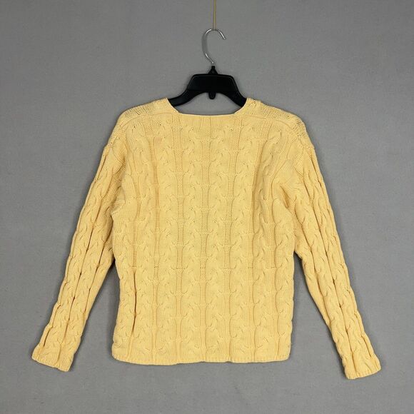Vintage Eddie Bauer Sweater Womens Small Yellow Cable Knit Pullover Minimal Prep - Picture 6 of 12